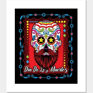 Day Of The Dead Sugar Skull Beard Red Posters and Art